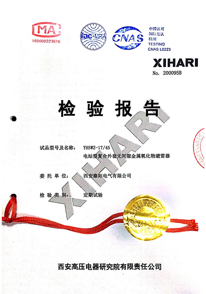 YH5WZ-17/45電站型復合外套無間隙金屬氧化物避雷器定期試驗報告